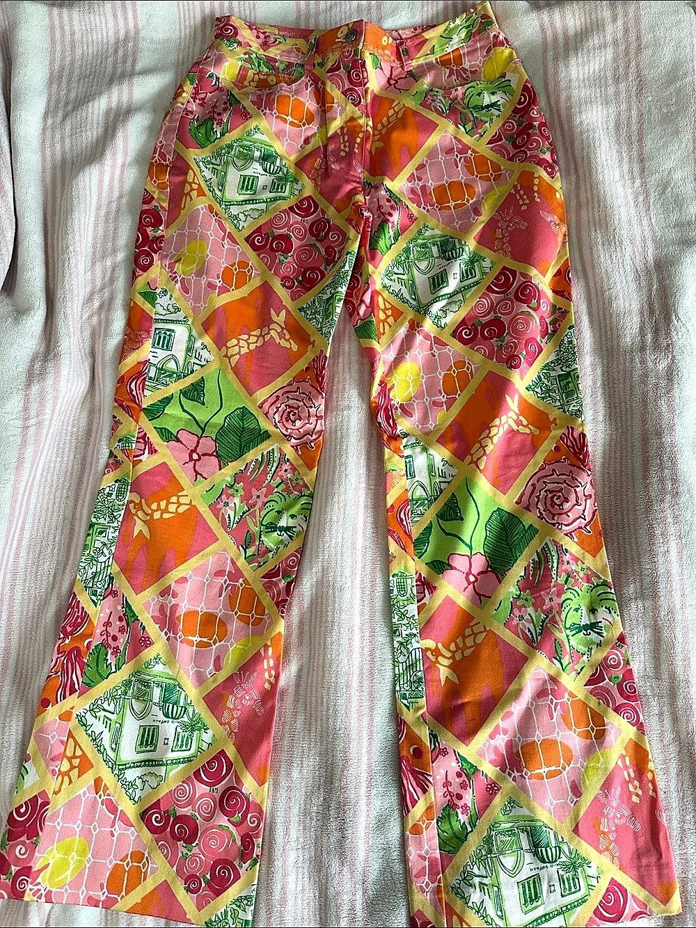 Pulitzer Geometric Straight Leg Pants in Pink & Green Size 4